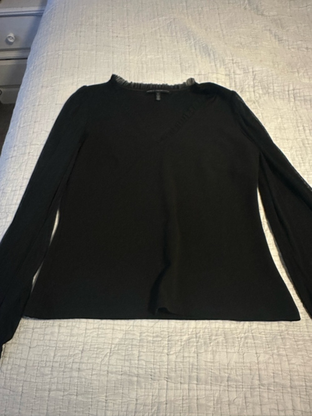 White House Black Market Black Long-Sleeve V-Neck Top